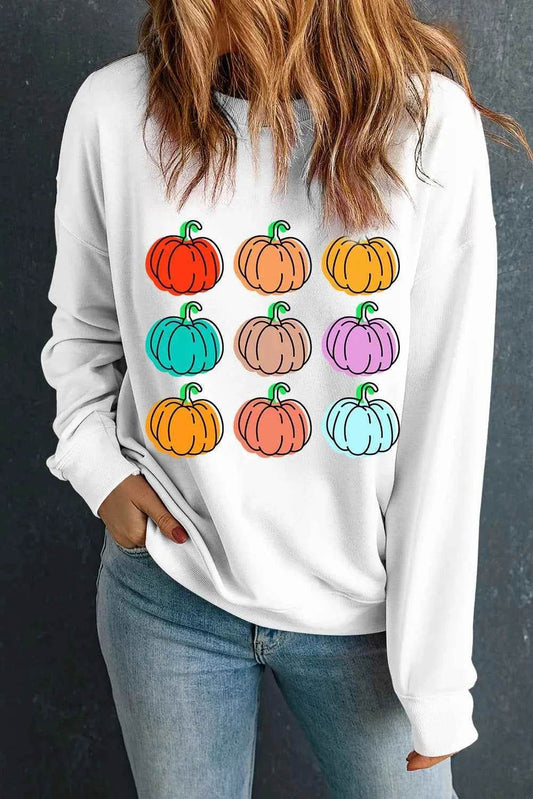 Pumpkin Graphic Long Sleeve Sweatshirt White Trendsi 5255575f-d6fe-4a7c-8f1c-14647bf51dbe-Max