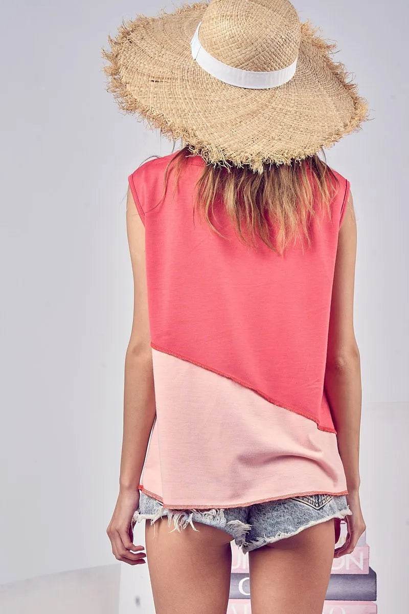 BiBi Color Block Contrast Stitching Buttoned Henley Top Trendsi 525a9c0c2bbd4001950d54454c7c8830-Max-Origin