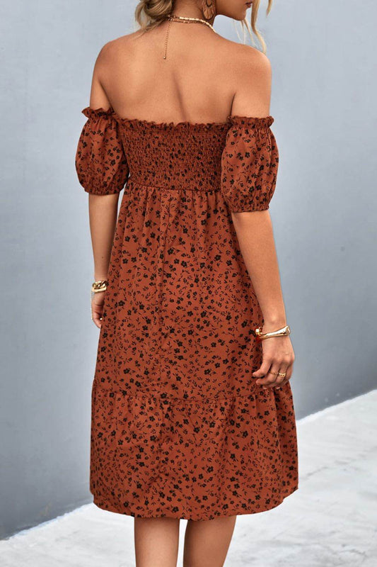 Ditsy Floral Smocked Frill Trim Off-Shoulder Dress Trendsi 528690d581fc412080c3dd223ffc75f5-Max