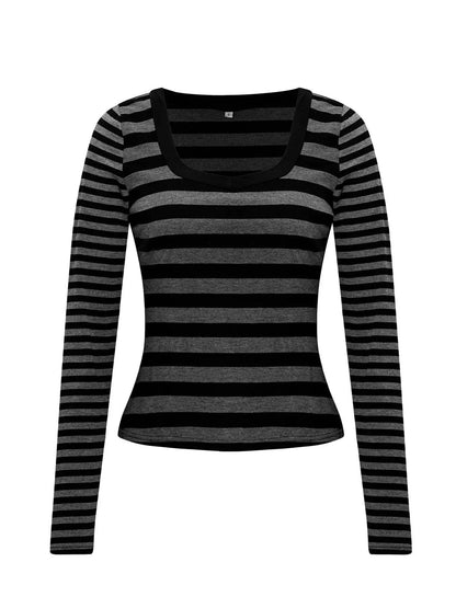 Striped Long Sleeve Contrast T-Shirt Trendsi 529415941f054c61907a00ef76abf74b-Max-Origin