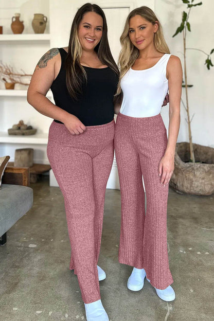 FAM-FAM Ribbed High Waist Flare Pants Trendsi 5298f3be-0e05-41a9-82bf-8f895eb95e7d-Max