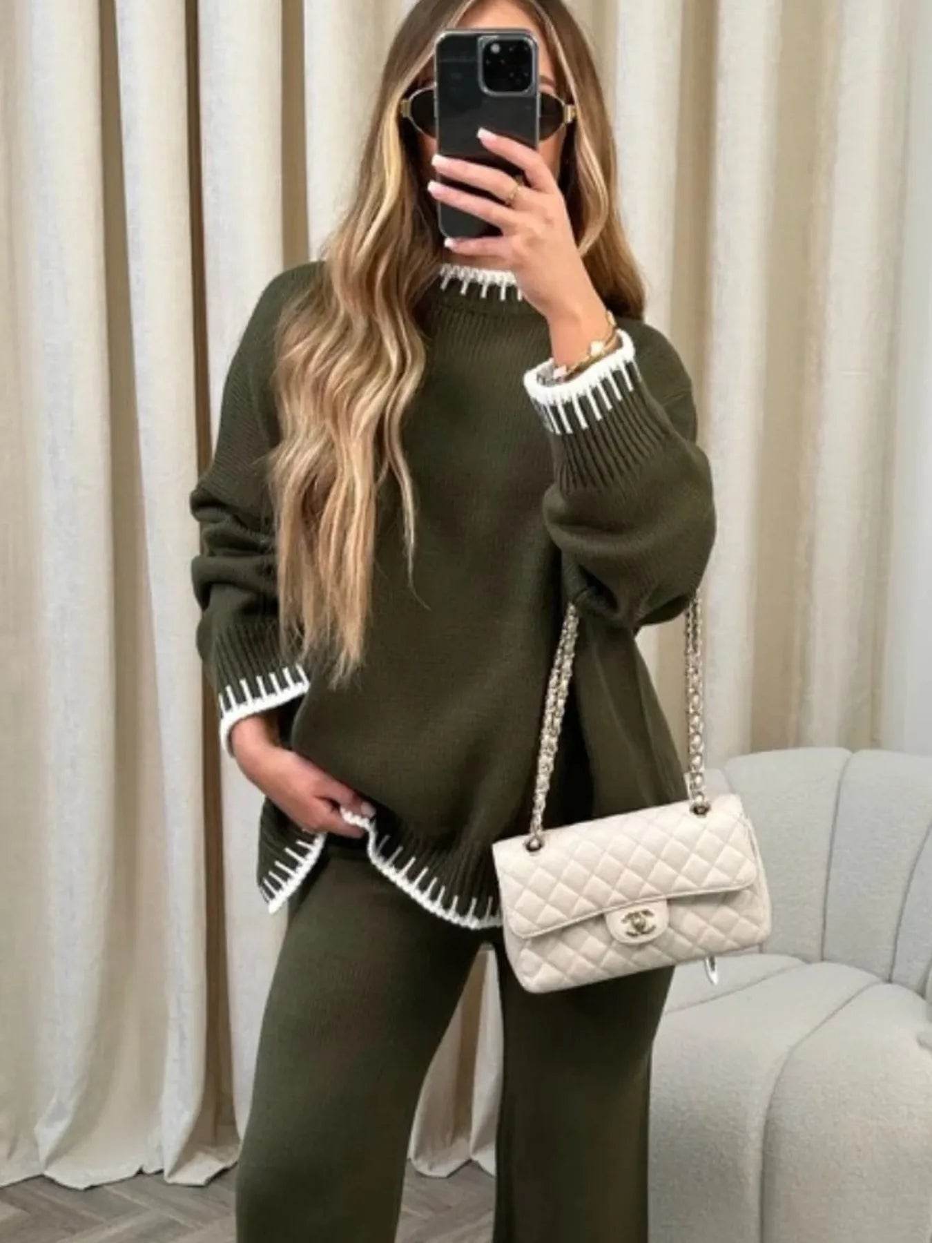 Contrast Trim Round Neck Top and Pants Sweater Set Trendsi 52bdb72af6aa4193bd405efba046a3ea-Max-Origin