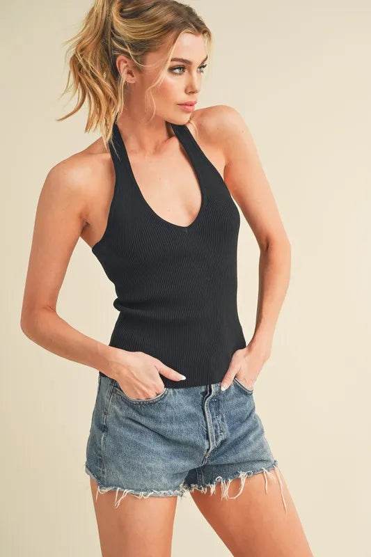 Aemi + Co Ribbed Halter Neck Cami Trendsi 532d30c0-7fd5-4442-85fe-8b58182993bb-Max