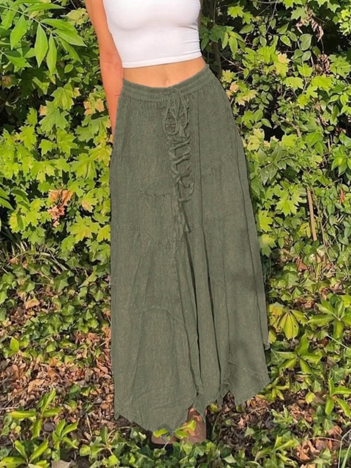 Asymmetrical Hem Midi Skirt with Drawstring Waist Trendsi 53532564989841e5984a1d9790e4684c-Max-Origin