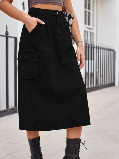 Slit Buttoned Denim Skirt with Pockets Trendsi 53566b6b-12b5-495c-827f-df2d0e2de976-Max