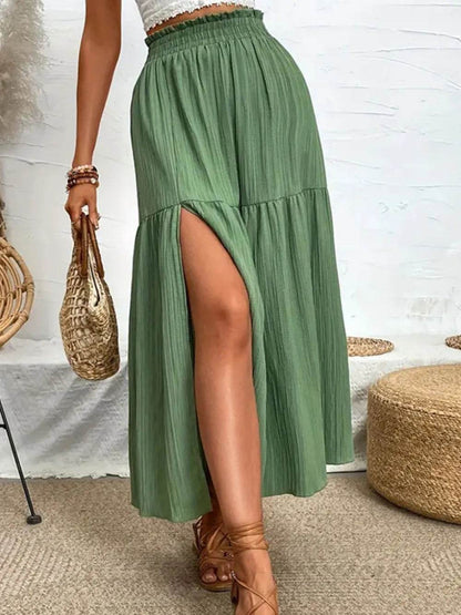 Frill Slit Skirt Matcha Green Trendsi 535a5e59-ef50-48d3-bd66-d6e600c575a8-Max