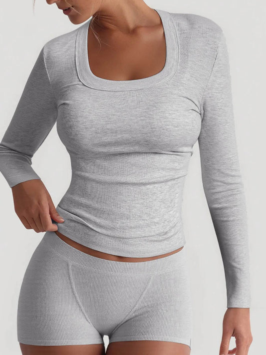 Square Neck Long Sleeve Top and Shorts Set White Trendsi 5362e28fd7a74adc9560b123b044c23e-Max-Origin
