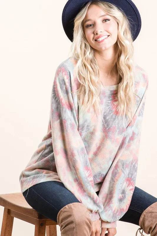 BiBi Brushed Tie Dye Print Top with Puff Sleeves Trendsi 539d023c3d5342a9b6ccb34084567f35-Max-Origin