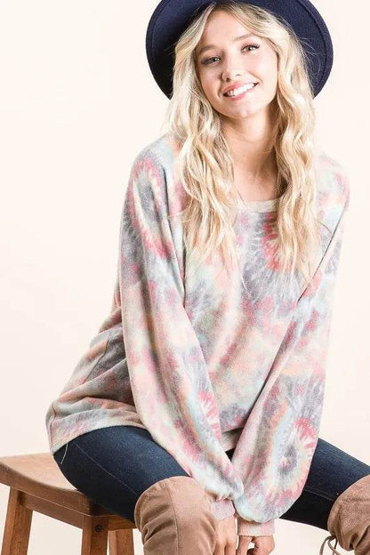 BiBi Brushed Tie Dye Print Top with Puff Sleeves Trendsi 539d023c3d5342a9b6ccb34084567f35-Max-Origin