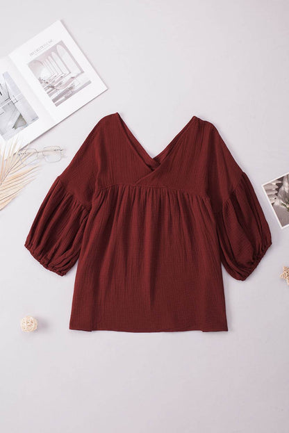Dropped Shoulder V-Neck Blouse Wine Trendsi 53a0053479c642ba9193eae7149a5973-Max