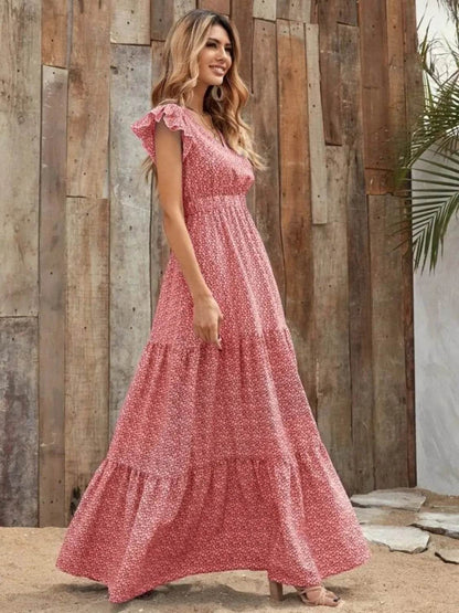 Printed V-Neck Ruffled Cap Sleeve Maxi Dress Trendsi 53a4bdd0-0d08-4afa-868a-d0b692979db2-Max-Origin