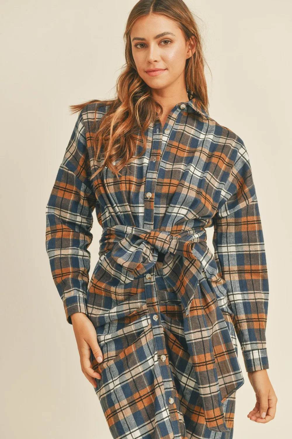 Mable Plaid Flannel Front Tie Button Down Shirt Dress Trendsi 53ce939e-a8ce-4ad3-a209-0f897d26a2e9-Max