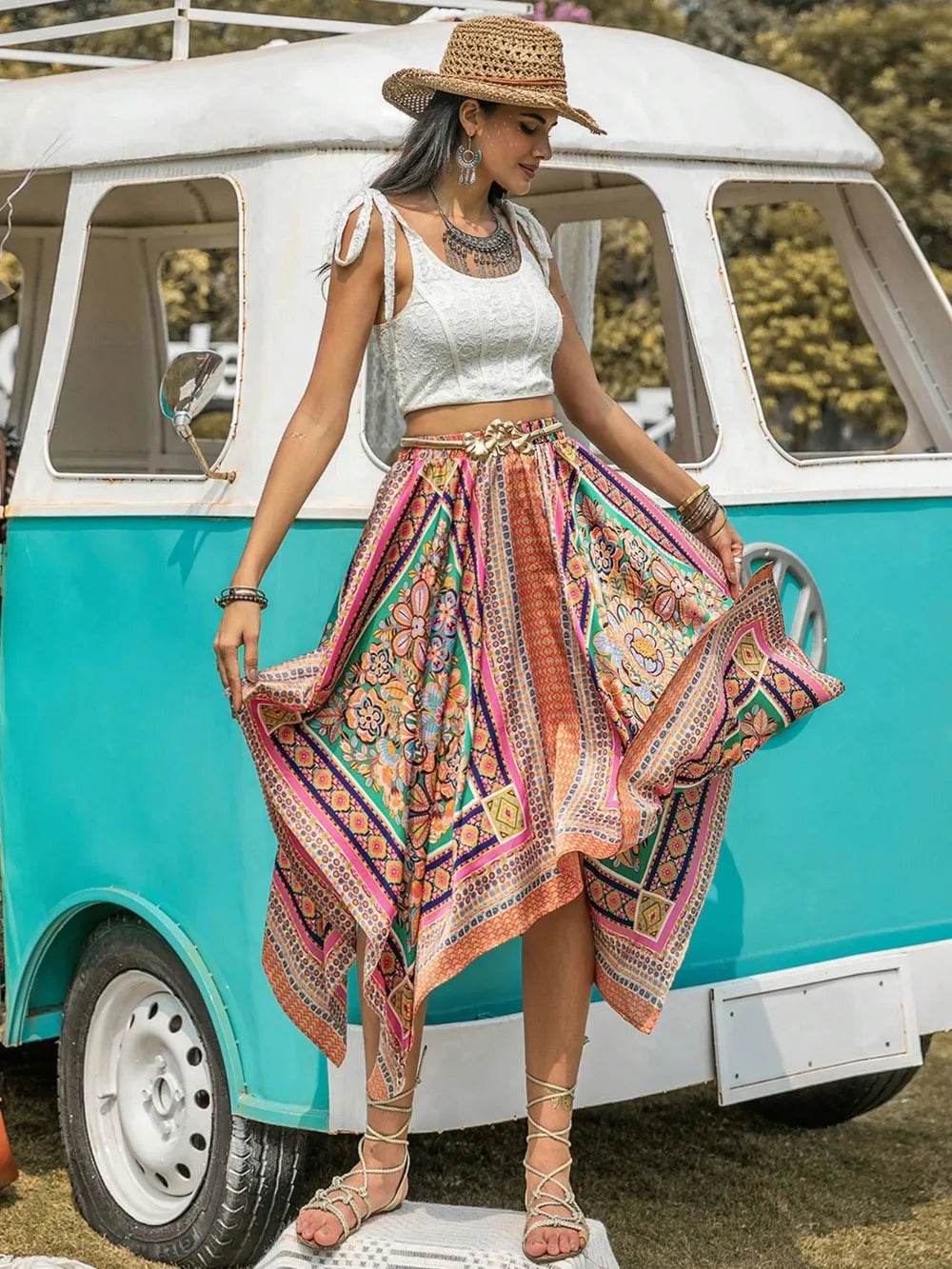 Printed High Waist Handkerchief Hem Skirt Trendsi 53dad2e3-28ac-47ff-8e33-200ab647fdd5-Max