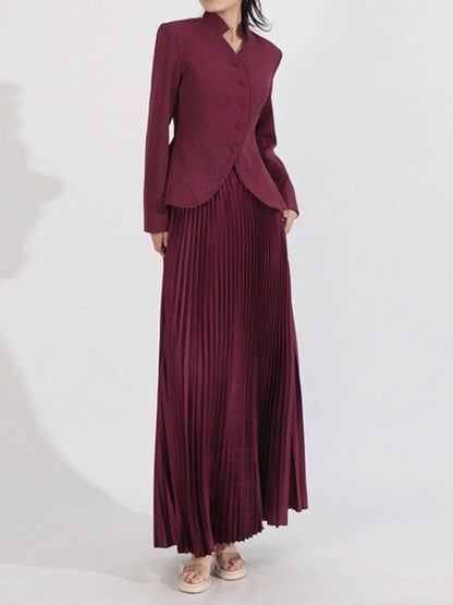Button Up Long Sleeve Top and Pleated Skirt Set Trendsi 53e42f87-4312-423a-8fa6-d7f51ee98056-Max-Origin