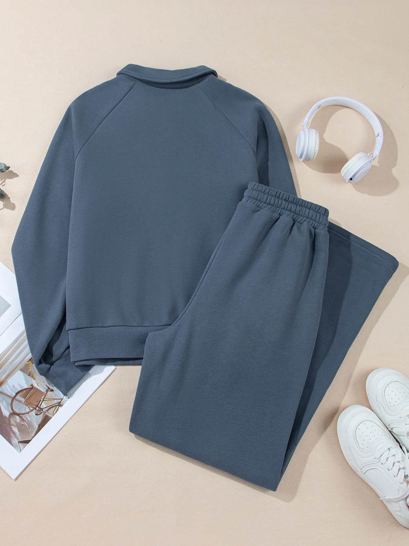 Collared Sweatshirt and High Waist Pants Active Set Trendsi 53eeeb594c7746808933a69d606fe0db-Max-Origin