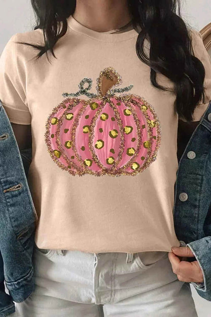 Pumpkin Round Neck Short Sleeve T-Shirt Tan Trendsi 53f19be3-b38a-4781-8e3b-8d0c624357d8-Max