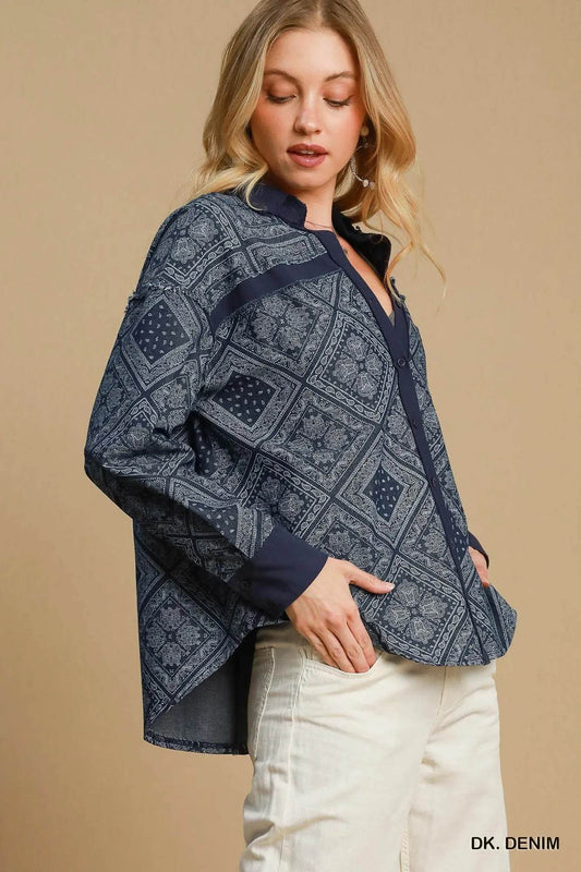 Umgee Paisley Print Denim Shirt Jacket Trendsi 5419aee2-9290-4d5f-835c-83c9341d5e79-Max-Origin