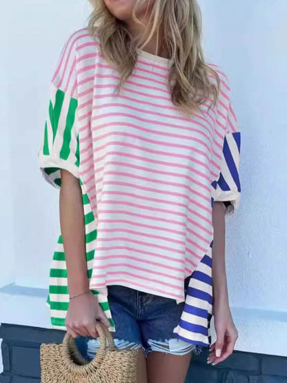 Colorful Striped Oversized T-Shirt Pink Trendsi 542b864a-bae8-418b-8560-a9ec04575c3b-Max-Origin