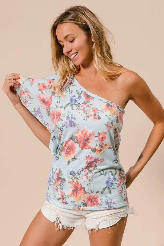 BiBi Floral Printed Jersey Knit Ruffle Sleeve Top LT BLUE Trendsi 542fefe7e84d4bd5a387b86e31fd95ee-Max-Origin