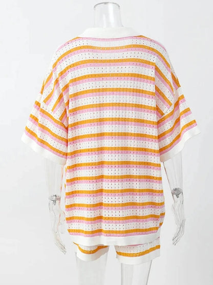 Striped Eyelet Button Up Shirt and Shorts Set Trendsi 54301e5b039e4870a9c2388d463639e8-Max-Origin