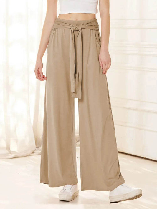 Tied Wide Leg Pants with Pockets Tan Trendsi 5432bd3b-a901-40be-adb8-52dbbacc6286-Max
