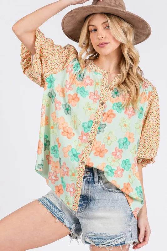 SAGE+FIG Button Down Bubble Sleeves Shirt Light Green Trendsi 54423b2e-d9ae-4aec-9b17-3ec22f79f77f-Max