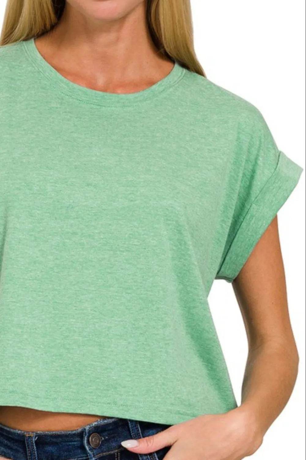 Zenana Rolled Sleeve Crop T-Shirt Trendsi 54590b0f-e3d0-4ad8-b53a-6ab778c245cf-Max-Origin