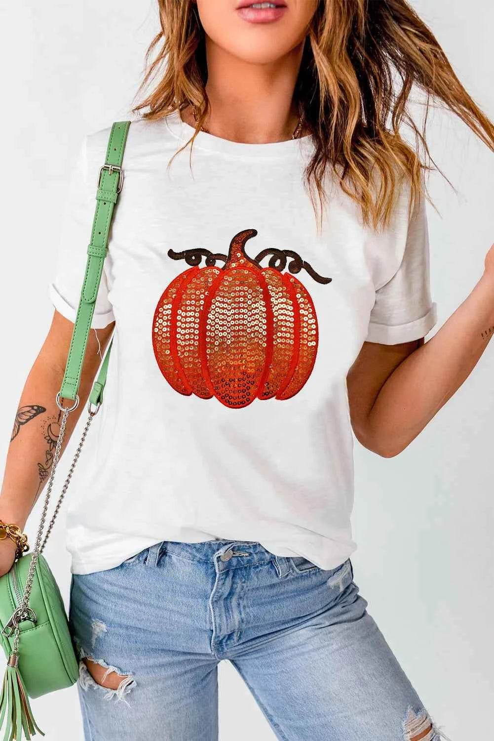 Full Size Sequin Pumpkin Round Neck Short Sleeve T-Shirt Trendsi 54b7cb52-f7a7-4d9d-8094-dd07f38c0532-Max
