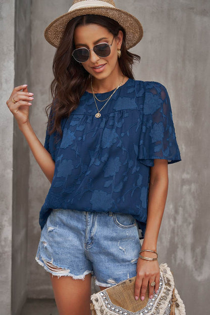 Round Neck Puff Sleeve Blouse Trendsi 54e3bd63bd294ede858b633e94927bbc-Max