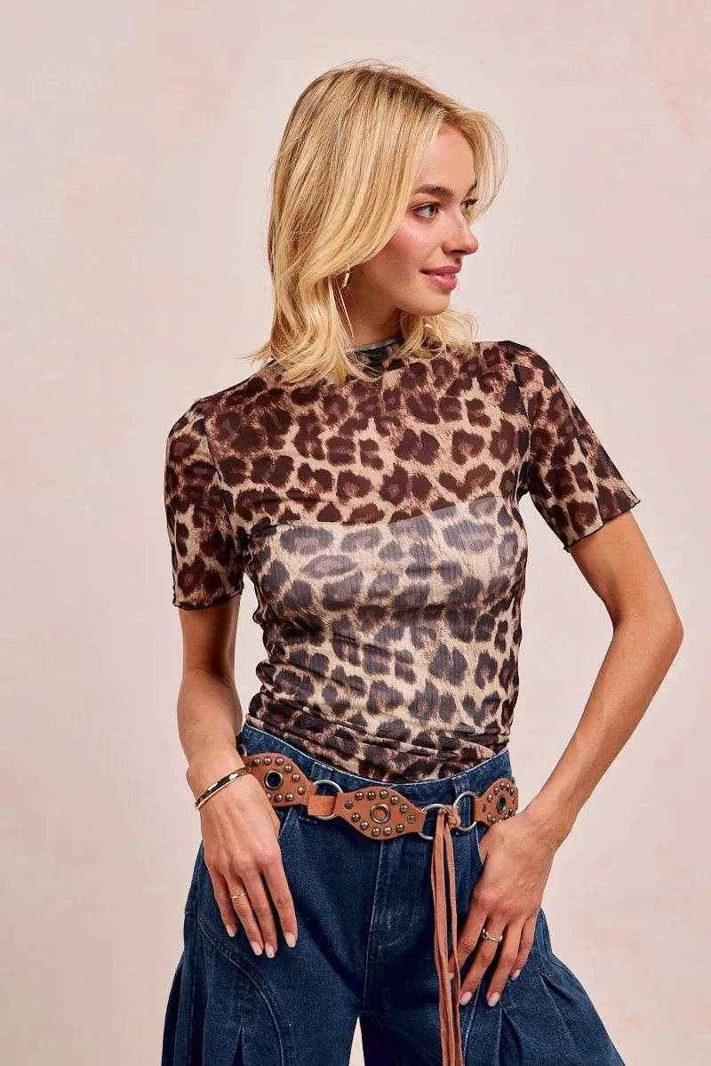 BiBi High Neck Leopard Mesh Short Sleeves Top Trendsi 552d7d10d20b4ca8b81e35ffd0f1a26f-Max-Origin