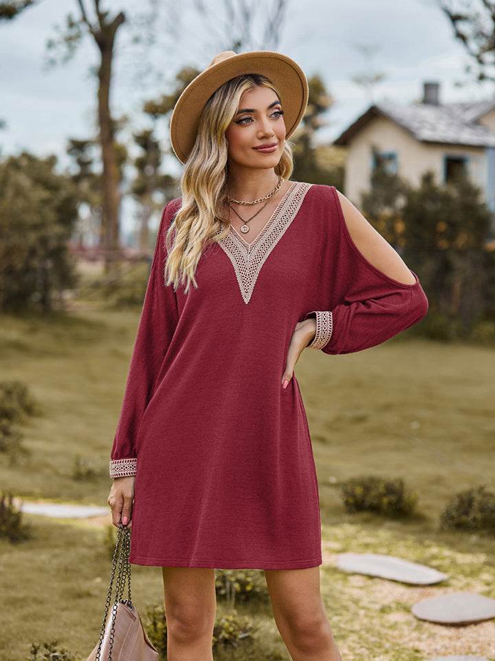 V-Neck Cutout Sleeve Mini Dress Wine Trendsi 553f9394b679400c89b4cf32dac1f269-Max