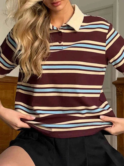 Striped Polo T-Shirt with Contrast Collar Trendsi 5543043b-dd6f-404d-a5cc-08ff6f7ef035-Max-Origin