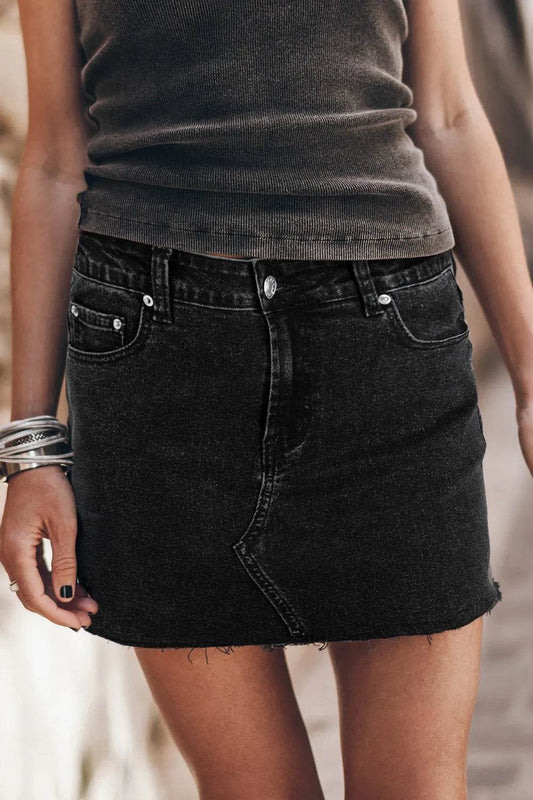 Frayed Hem Denim Mini Skirt Black Trendsi 554a75ef-9dc4-462e-aa1d-dabd13202ea8-Max