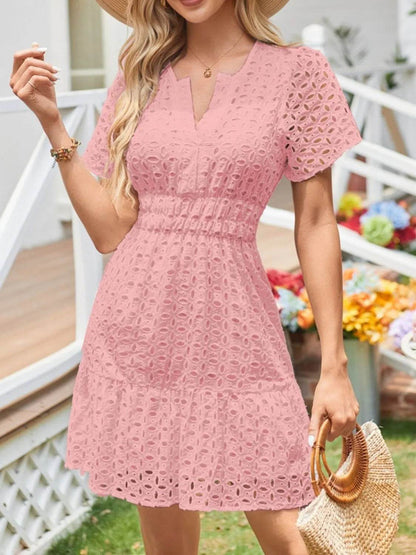 Eyelet Notched Short Sleeve Dress Blush Pink Trendsi 5568d697-d4c2-4bad-84d4-4bf0fea46cf2-Max-Origin
