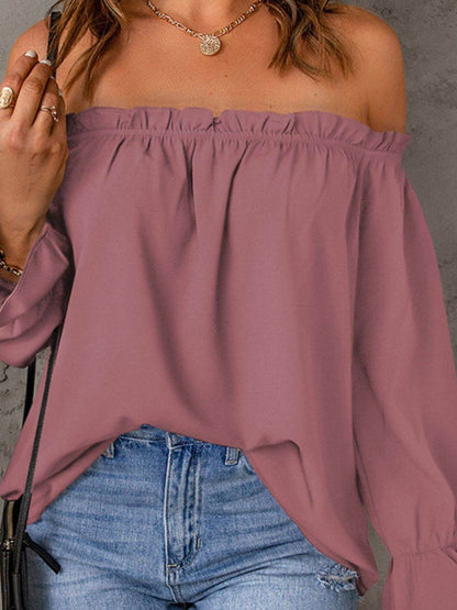 Off-Shoulder Flounce Sleeve Blouse Trendsi 5578f1c433ef4963885a6a9052f8acda-Max
