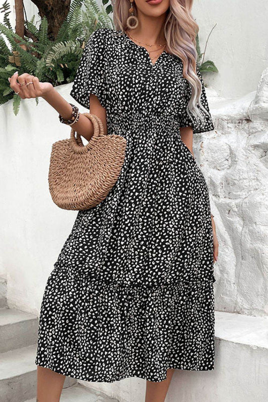 Perfee Leopard Print Short Sleeve Midi Dress Black Trendsi 557ed0aedfe84d408b482449a9be9147-Max