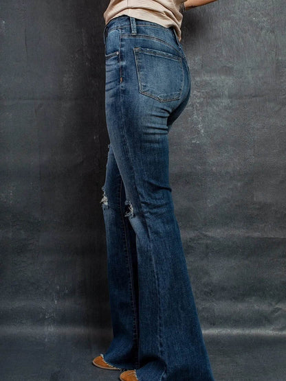 Distressed High-Waisted Flare Jeans Trendsi 55891491ea4e4ca2a653d7db7b22a5bc-Max-Origin