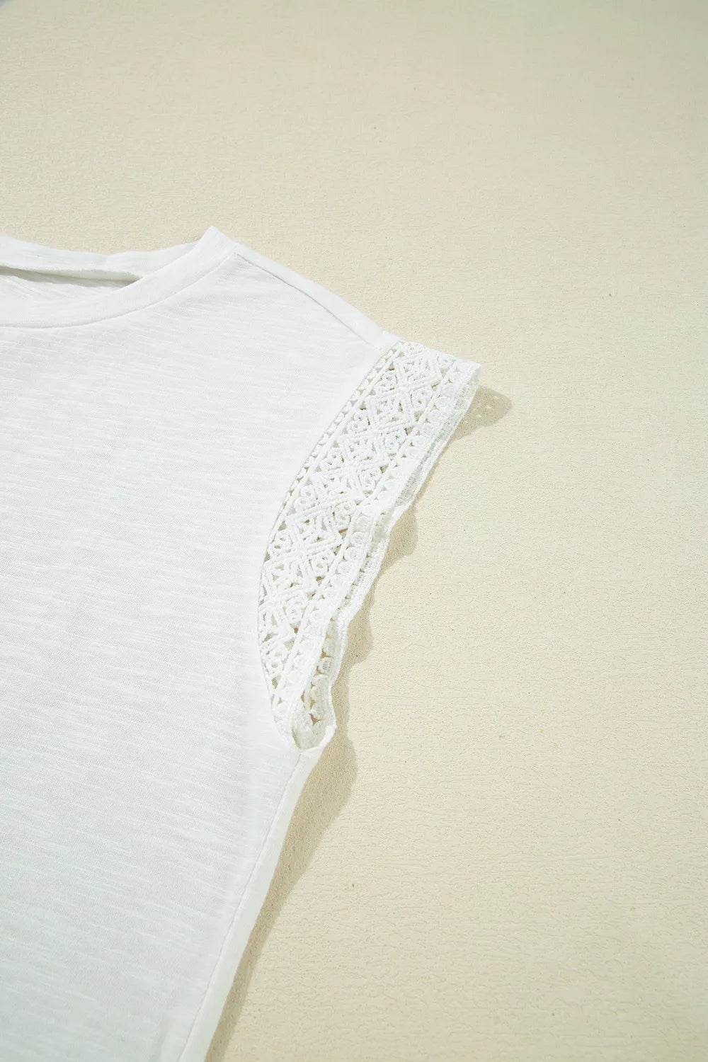 Lace Patchwork Cap Sleeve Round Neck T Shirt Trendsi 55a82338-6d8f-4869-853d-de9874fea533-Max-Origin