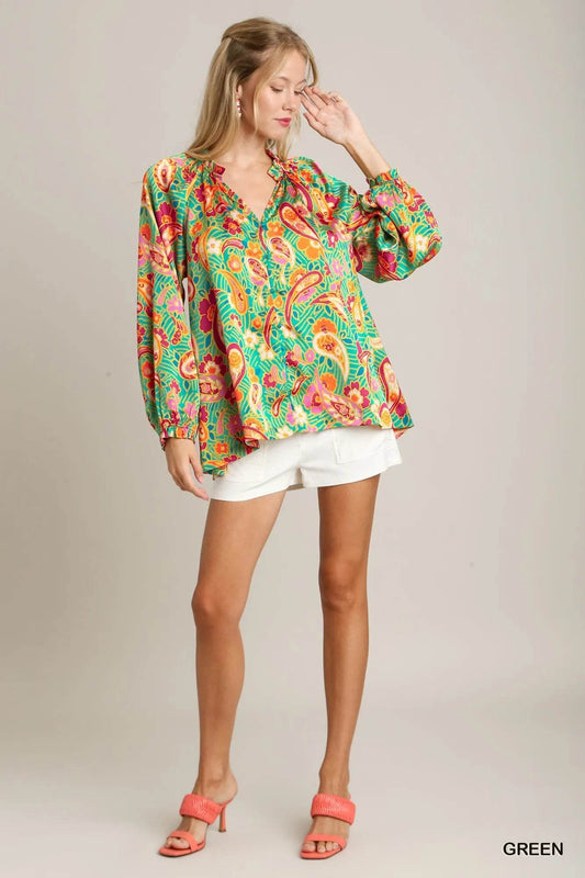Umgee Satin Paisley Ruffle Neck Button-Up Shirt Trendsi 55e92f84-c118-4bc8-8553-ee38ddde68b0-Max-Origin