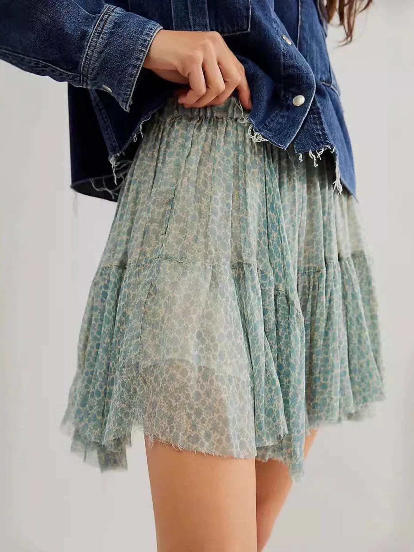 Floral Print Mini Skirt Green Trendsi 562ba9b4527443e8b338602e18aba52b-Max-Origin