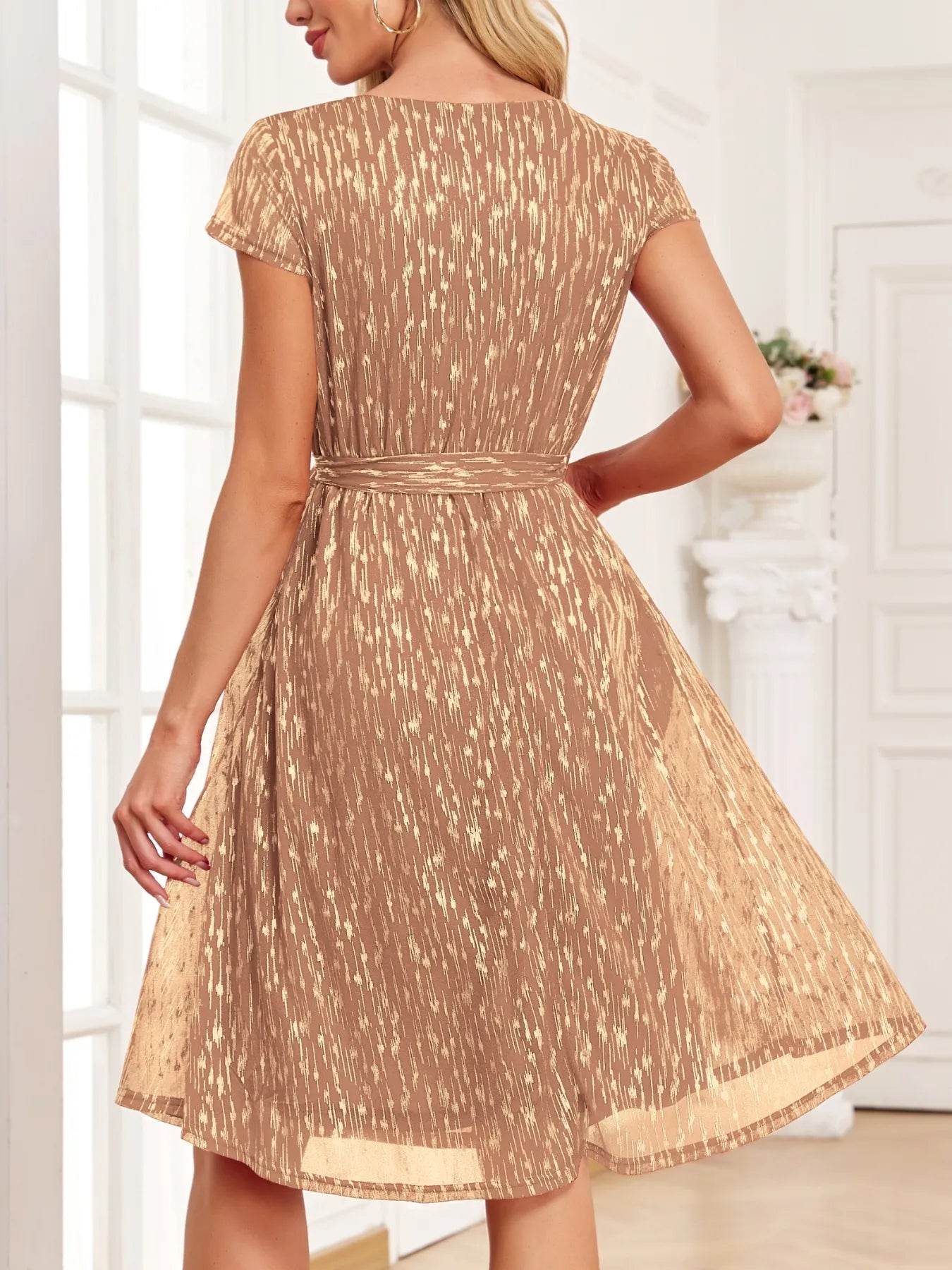 V-Neck Metallic Print Dress Trendsi 562eef38-36cc-4b21-ba90-eca03f6f3e0a-Max-Origin