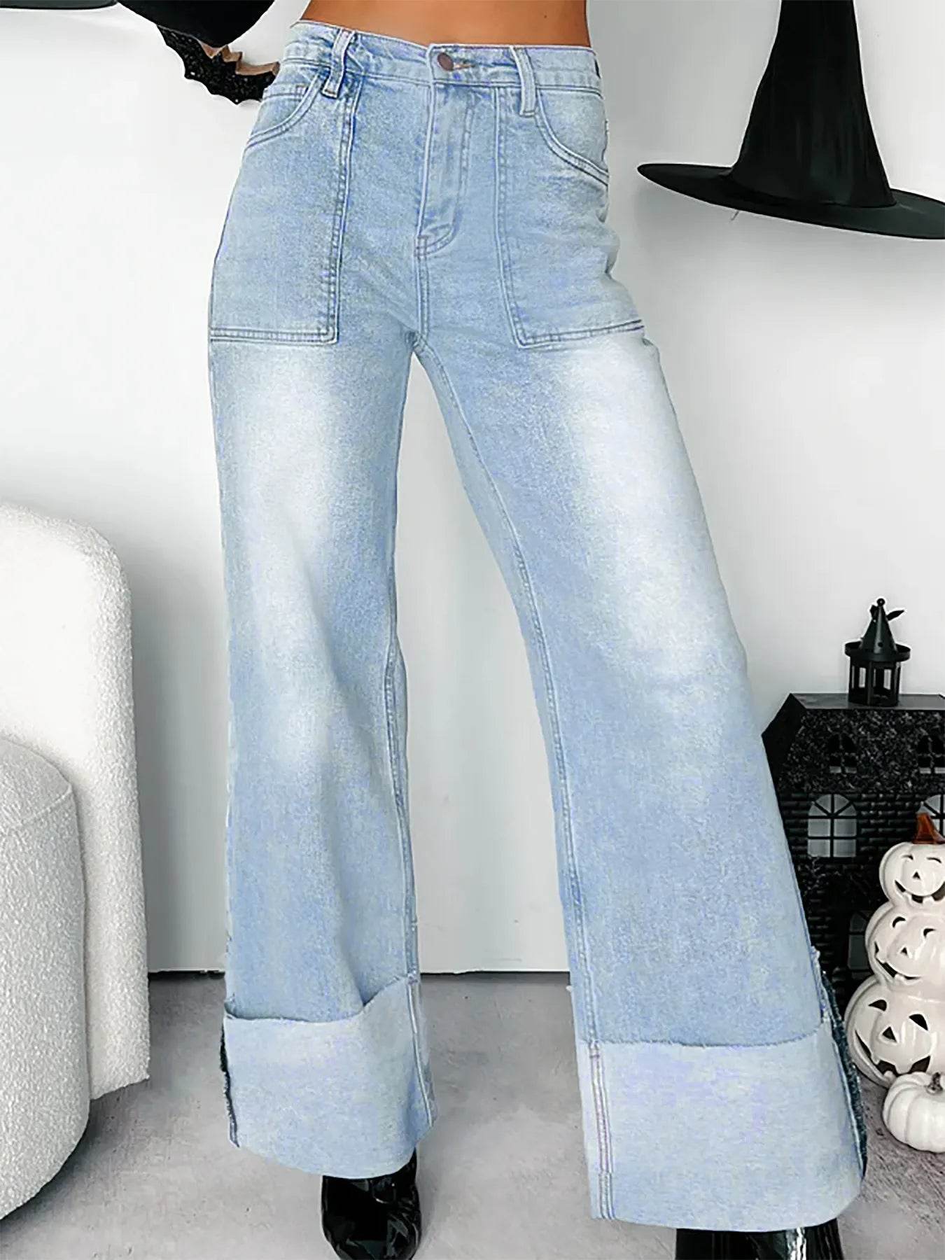 High-Waisted Wide-Leg Jeans with Cuffed Hem Trendsi 56484e045ebf42b8adba0535898416be-Max-Origin