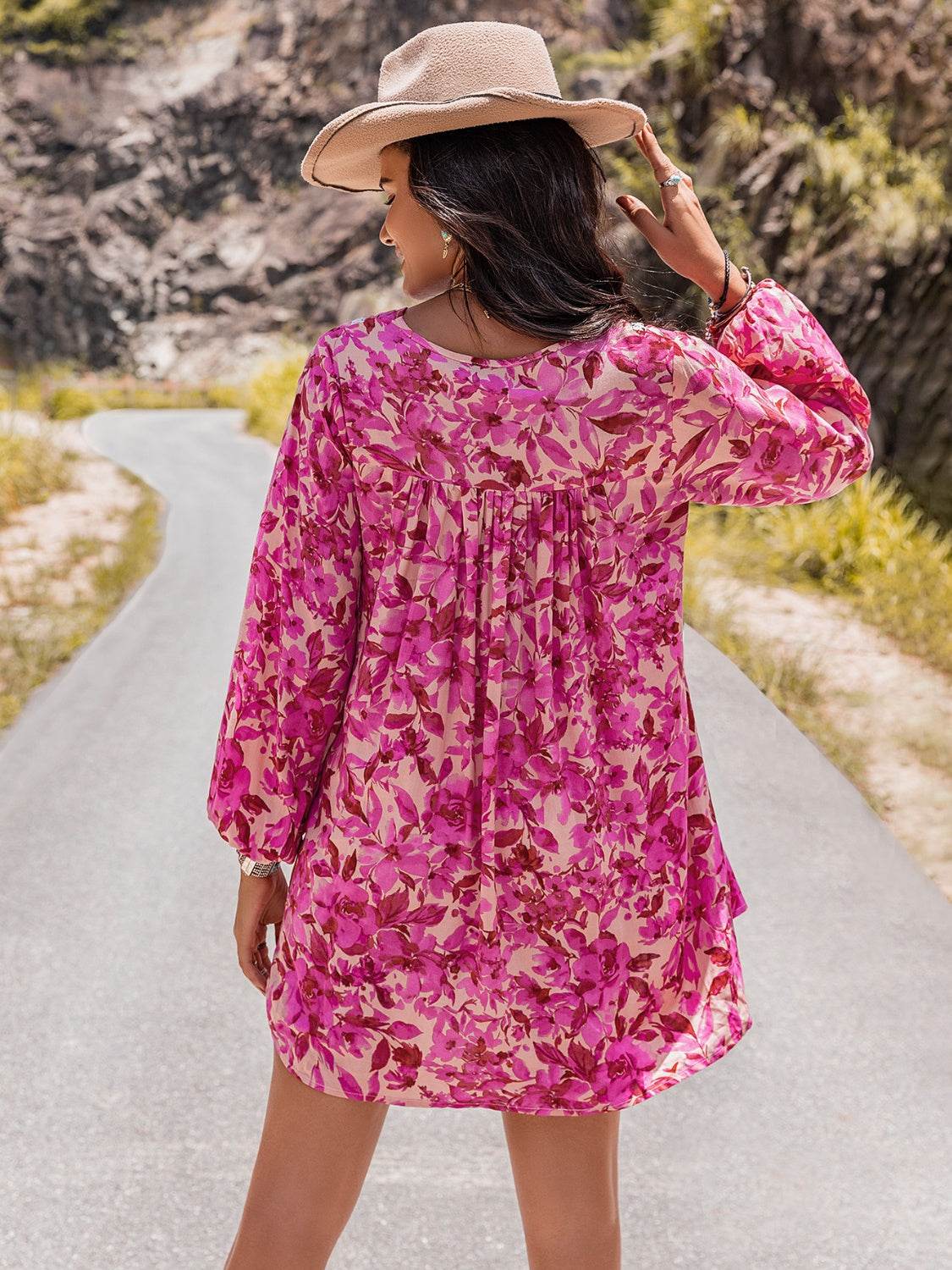 Long Sleeve V-Neck Mini Dress Trendsi 56510b7266ce4ce3b3b971482e1183bd-Max
