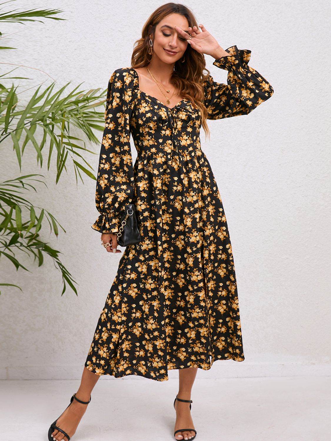 Flounce Sleeve Slit Midi Dress Trendsi 565383b8b05a4780aee13f6f52c2c86f-Max