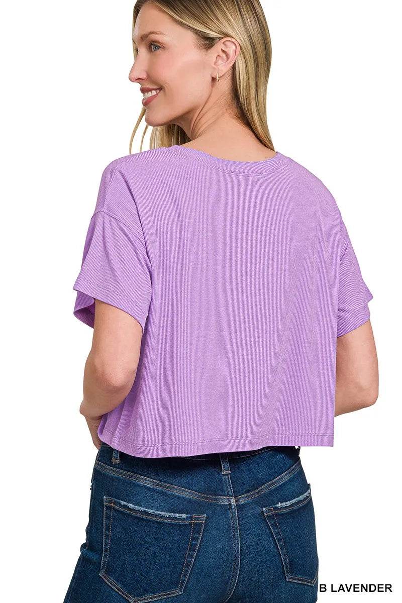 Zenana Ribbed Round-Neck Crop T-Shirt Trendsi 5653b0aa89db46c7bbc0b6931a26a57d-Max-Origin