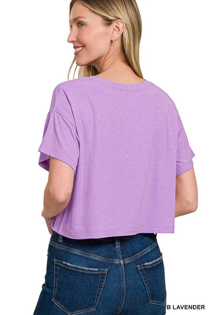 Zenana Ribbed Round-Neck Crop T-Shirt Trendsi 5653b0aa89db46c7bbc0b6931a26a57d-Max-Origin
