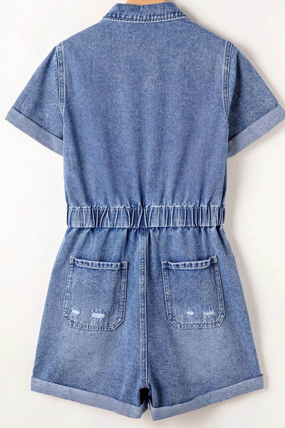 Chest Pocket Front Buttoned Folded Edge Denim Short Sleeve Romper Trendsi 565ec6b0-004b-4114-abdd-66101355252d-Max-Origin