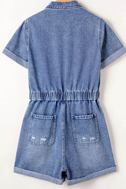 Chest Pocket Front Buttoned Folded Edge Denim Short Sleeve Romper Trendsi 565ec6b0-004b-4114-abdd-66101355252d-Max-Origin