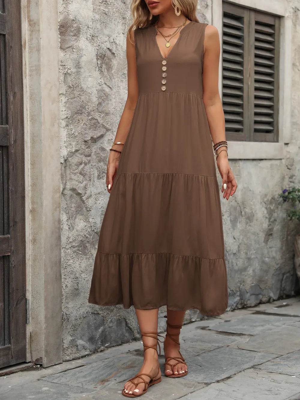 Ivy Lane Decorative Button Notched Sleeveless Dress Trendsi 567d5c91-6a68-4578-a85e-ab1b5f96054e-Max