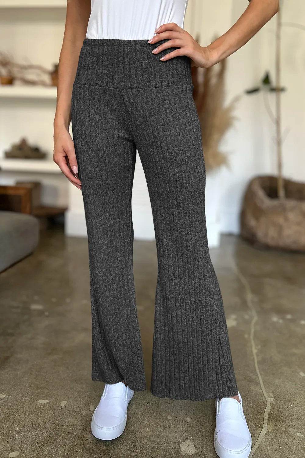 FAM-FAM Ribbed High Waist Flare Pants Trendsi 5685ada4-0627-40fd-8c92-78641e17cc87-Max